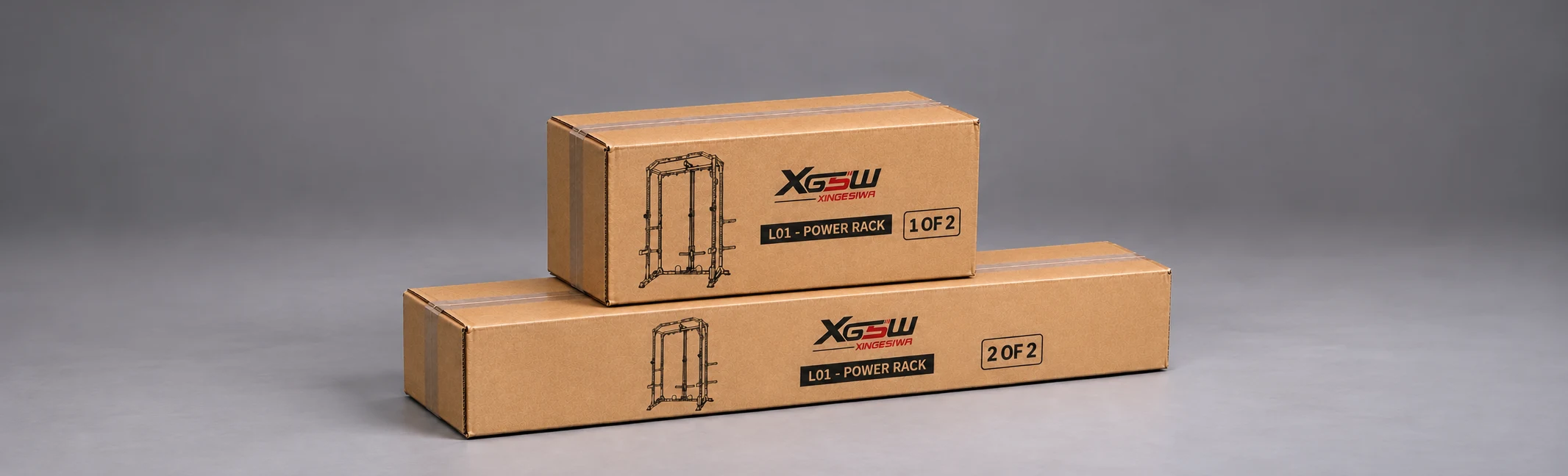 Packaging overview for L01 A: Power Rack only, 2 boxes.