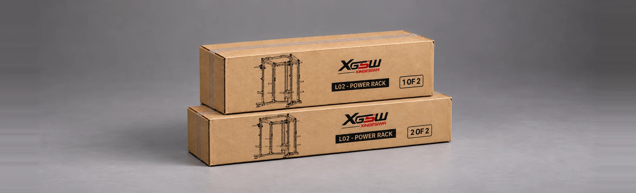 Packaging overview for L02 A: Power Rack only, 2 boxes.