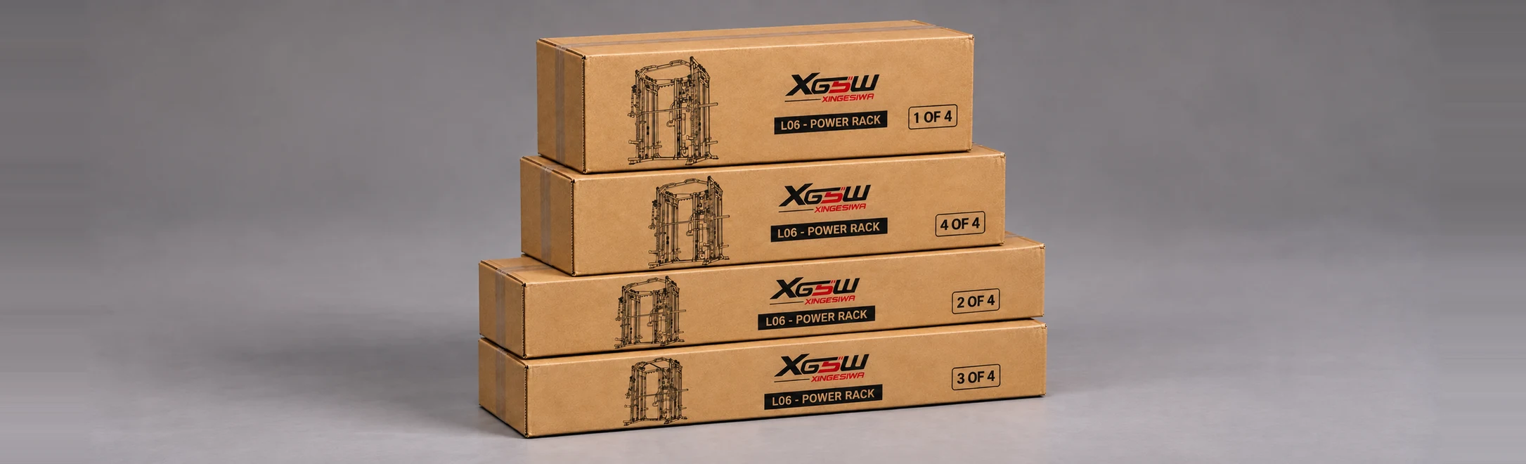 Packaging overview for L06 A: Power Rack only, 4 boxes.