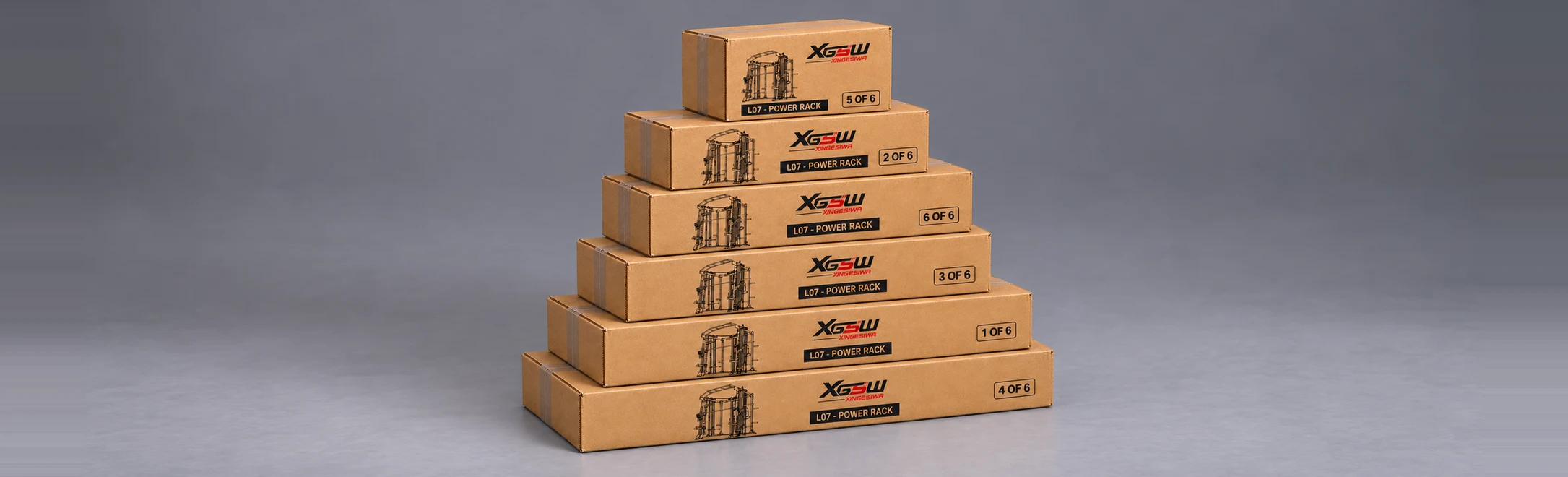 Packaging overview for L07 A: Power Rack only, 6 boxes.