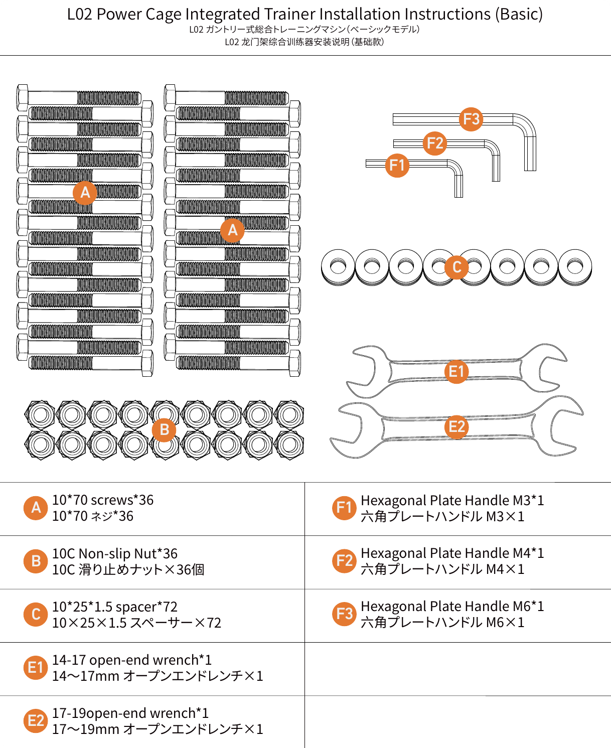 L02 parts and tools
