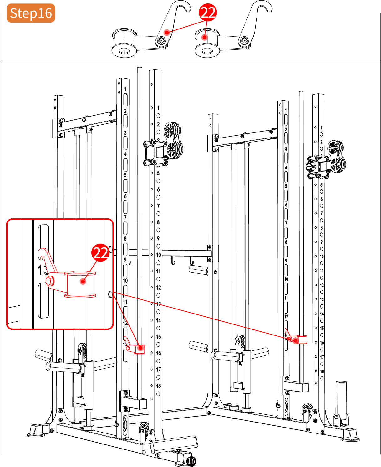 L04 installation diagram for Step 16: Install the Smith Bar Guides