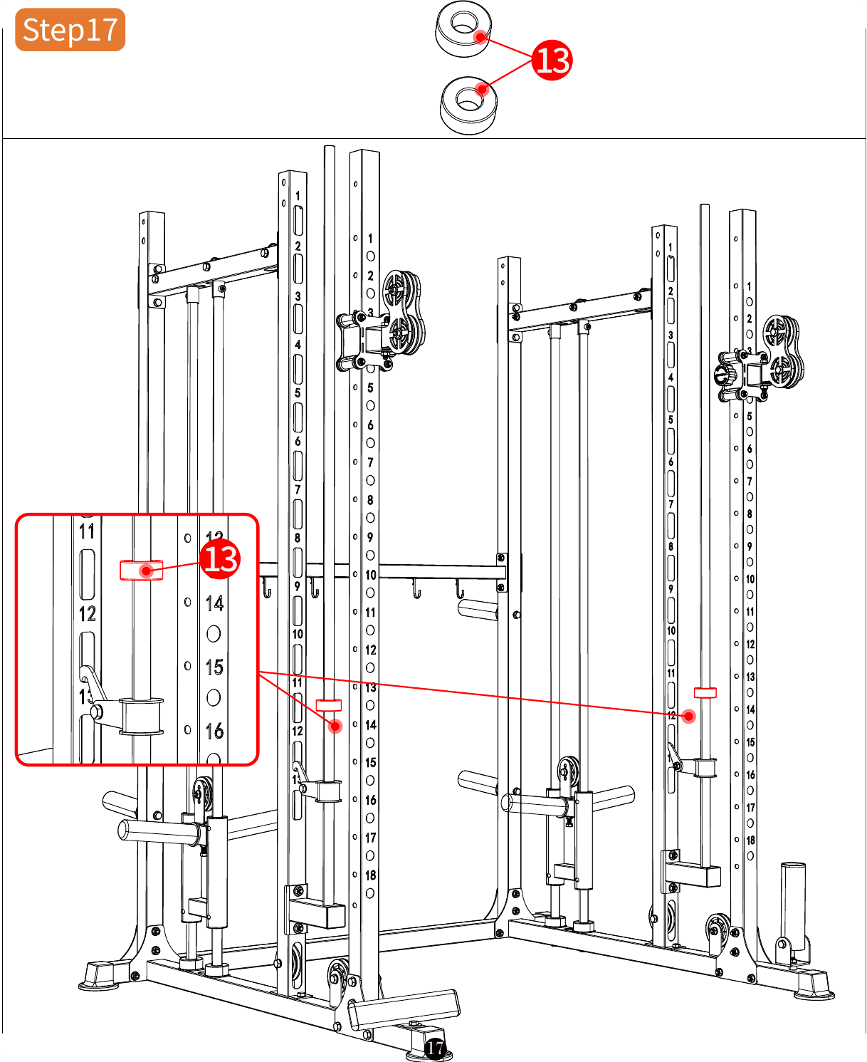 L04 installation diagram for Step 17: Mount the Pulley Assemblies