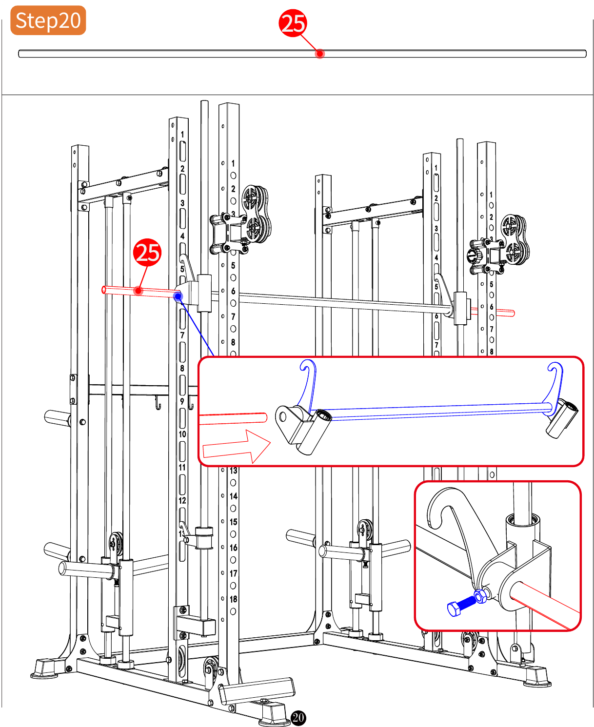 L04 installation diagram for Step 20: Fit the Barbell Supports