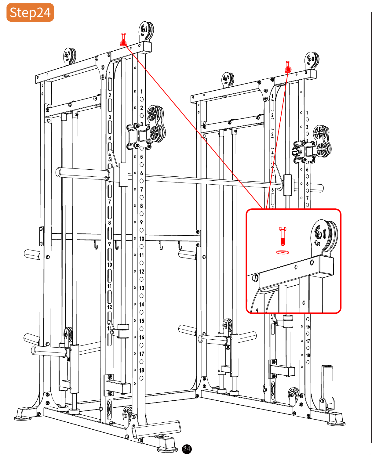L04 installation diagram for Step 24: Attach the Cable Handles