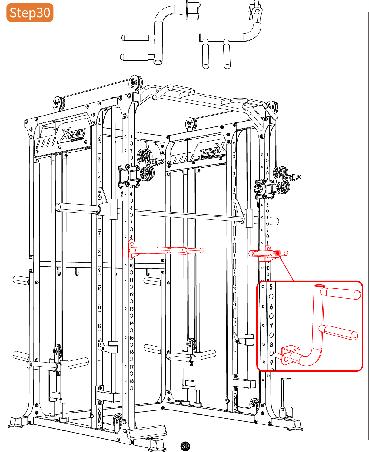 L04 installation diagram for Step 30: Install the Upper Handles