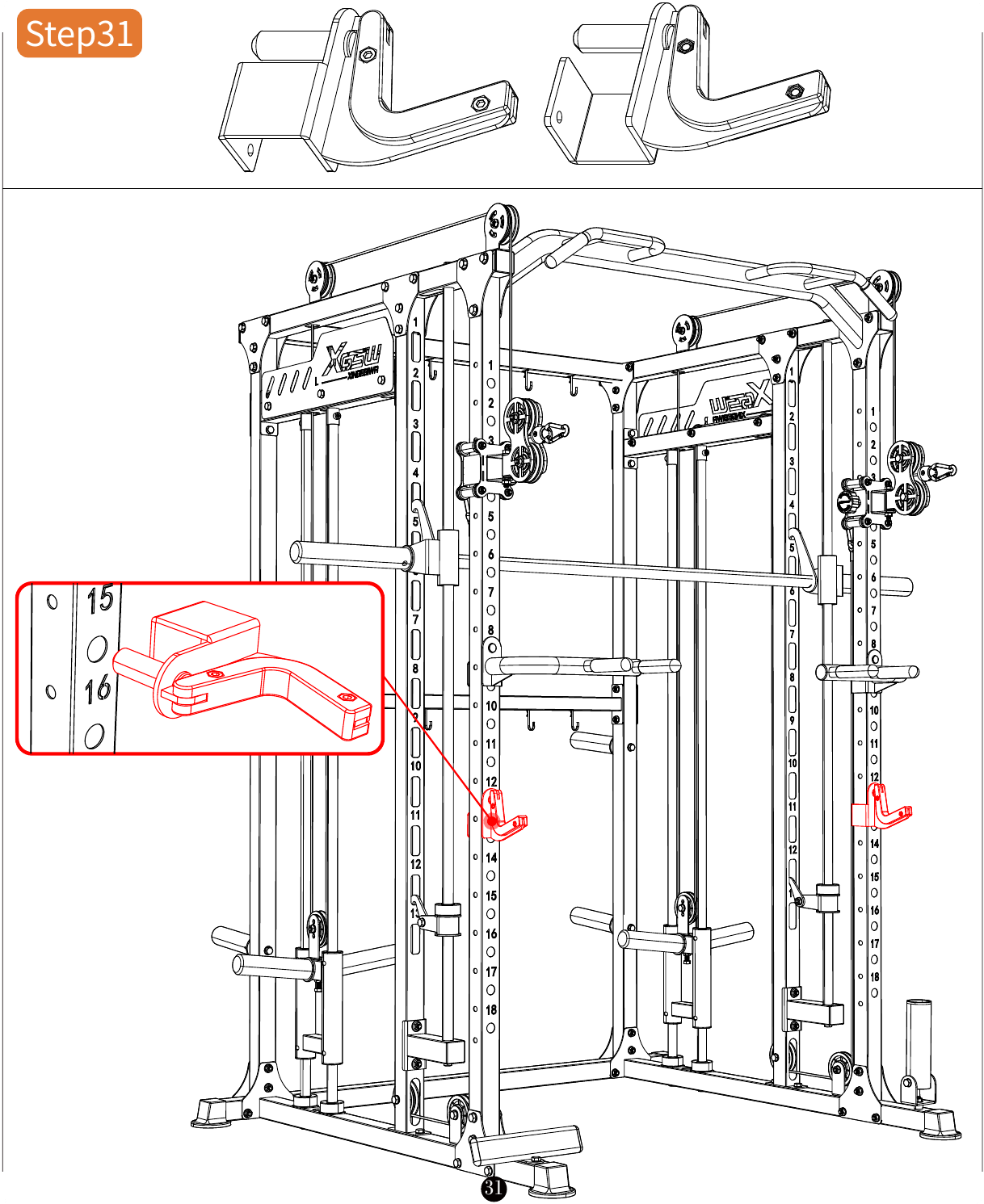 L04 installation diagram for Step 31: Fit the Barbell Accessories