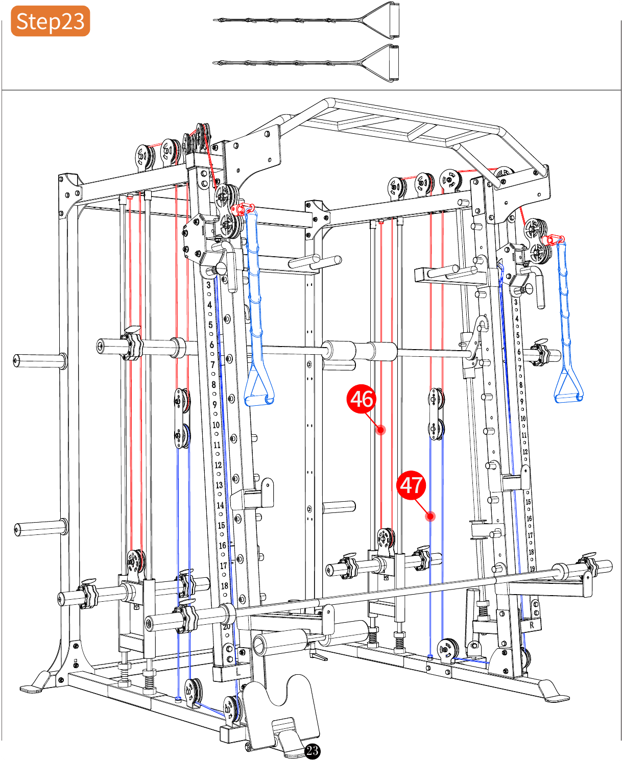 L05 installation diagram for Step 23: Attach the Cable Handles