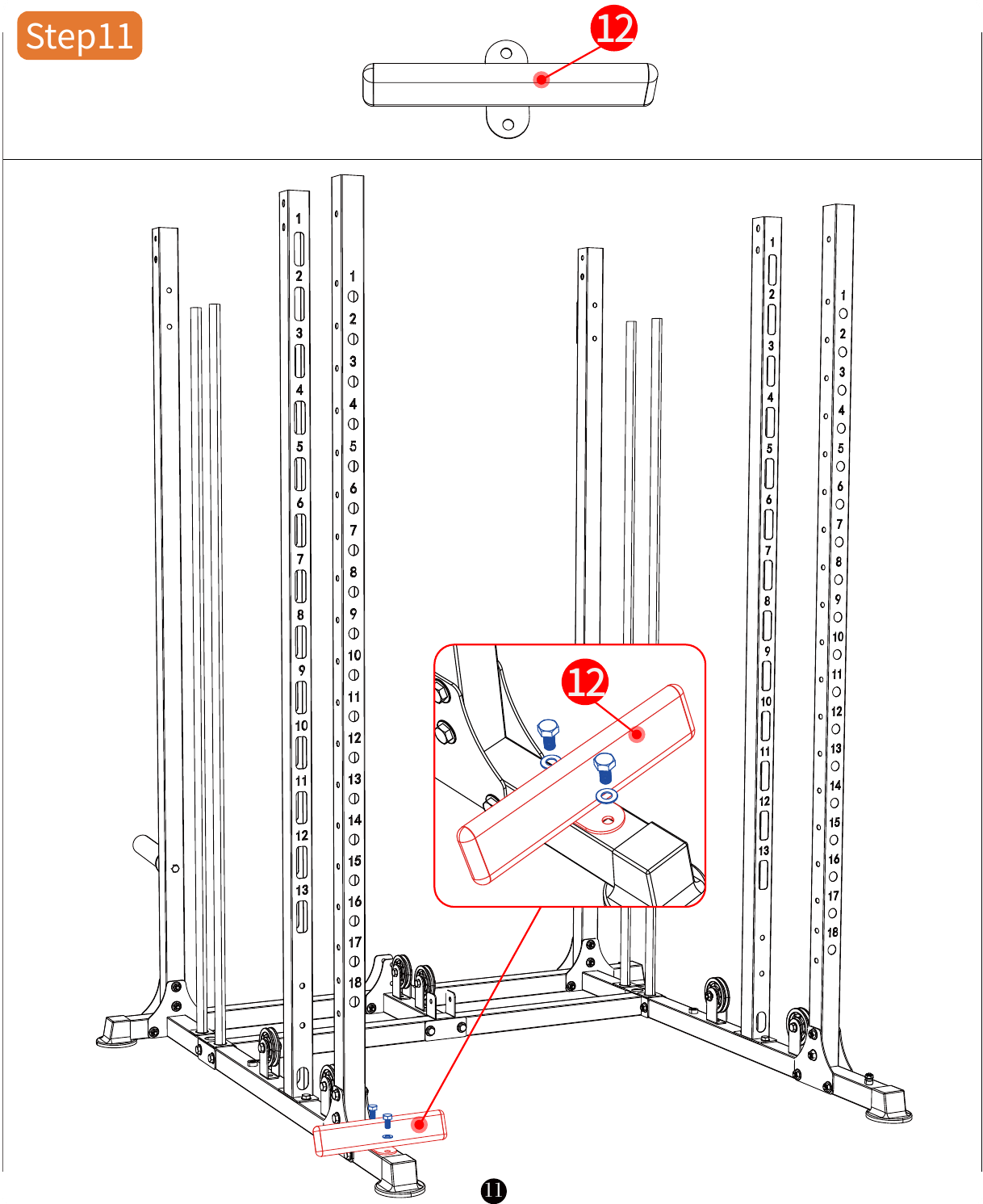 L06 installation diagram for Step 11: Install the Upper Supports