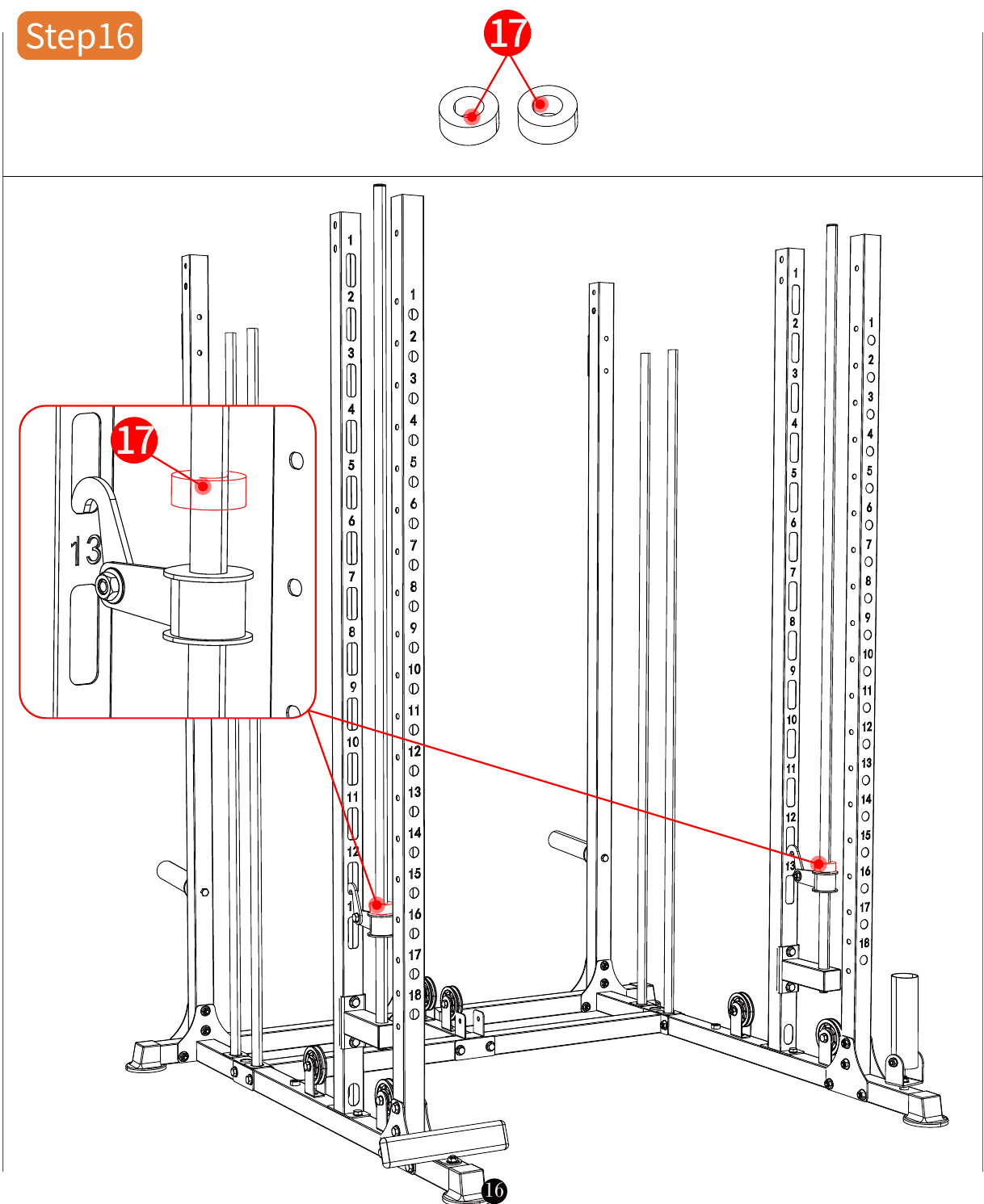 L06 installation diagram for Step 16: Mount the Pulley Brackets