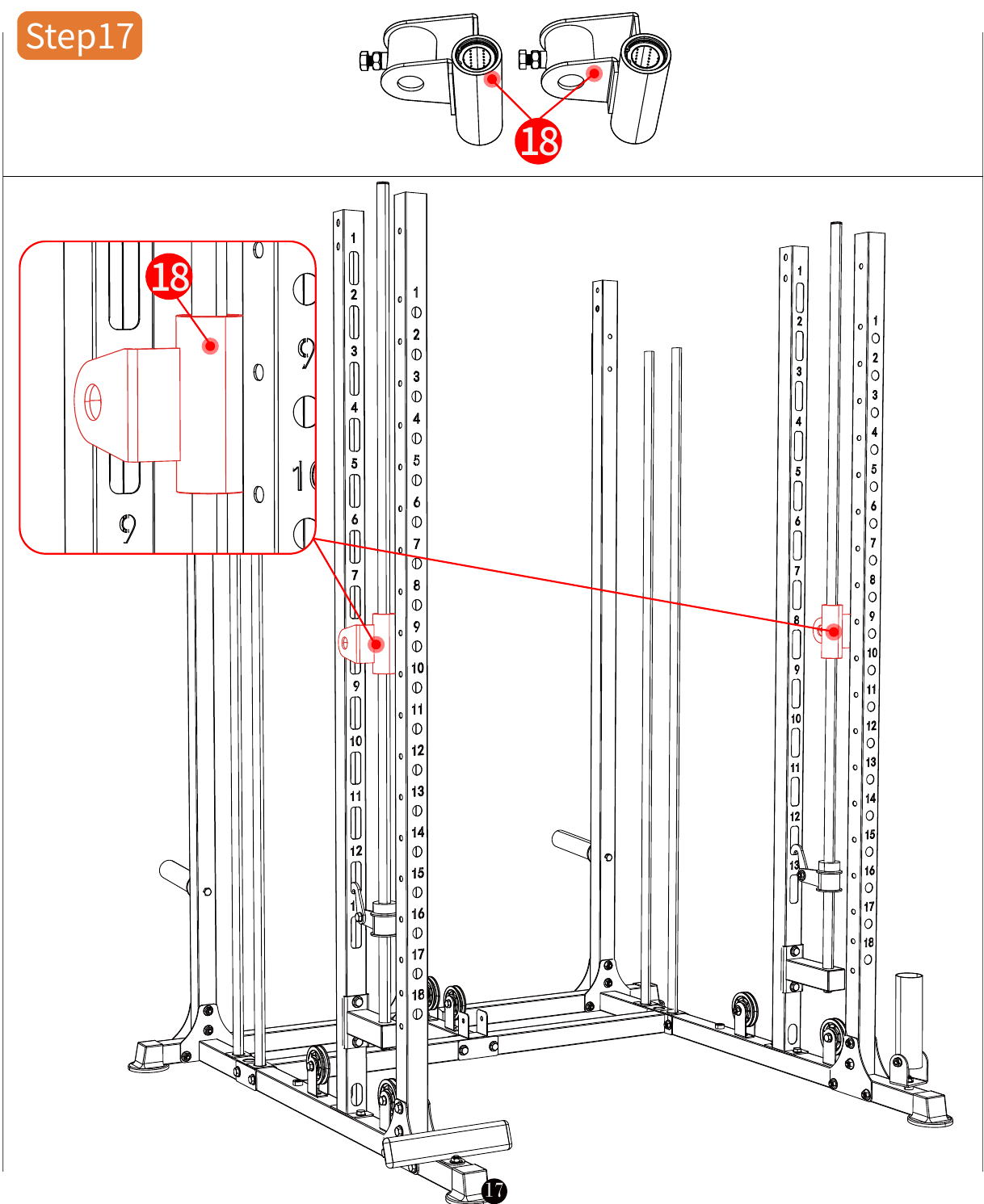 L06 installation diagram for Step 17: Install the Smith Bar Guides