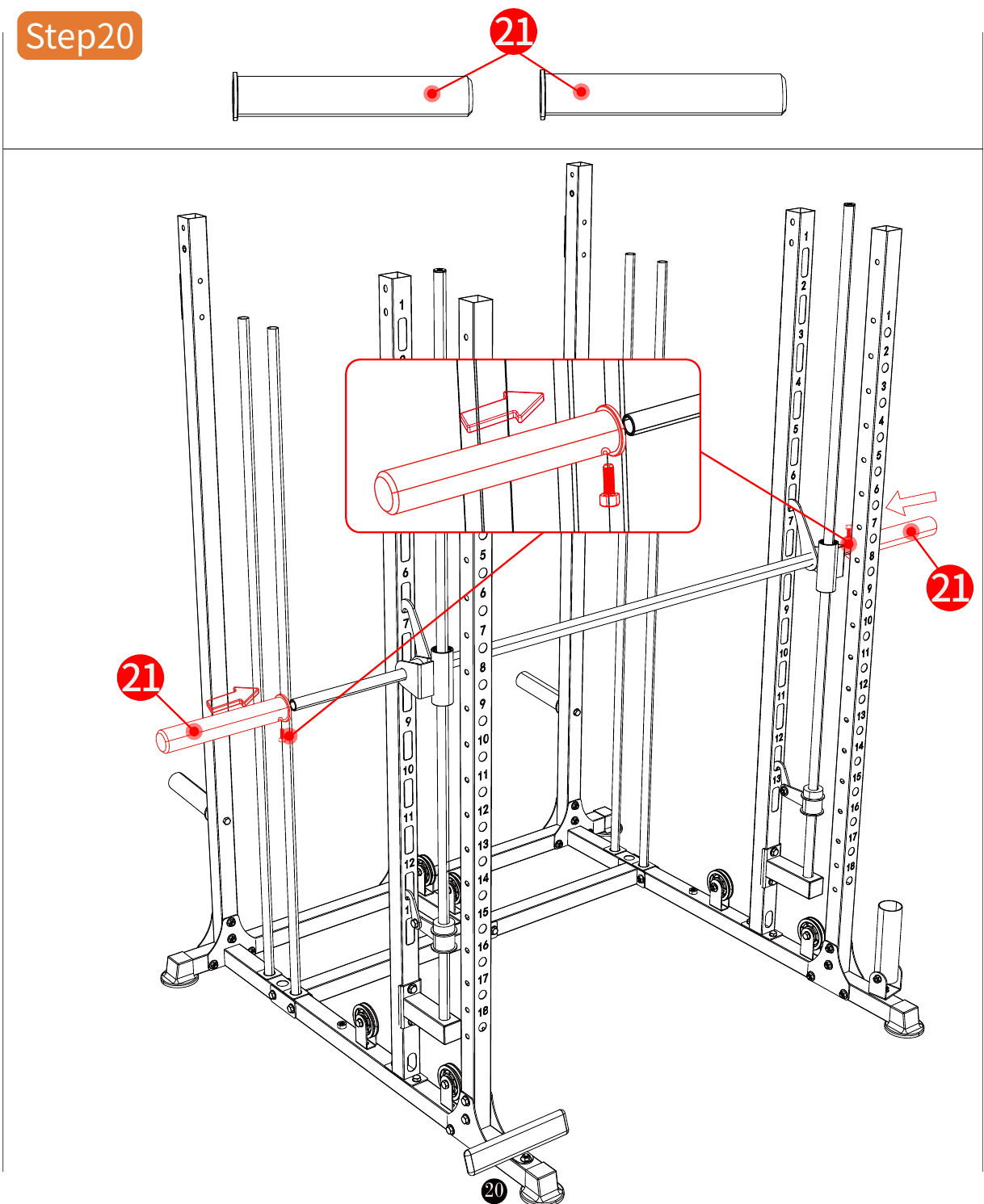 L06 installation diagram for Step 20: Connect the Upper Rails
