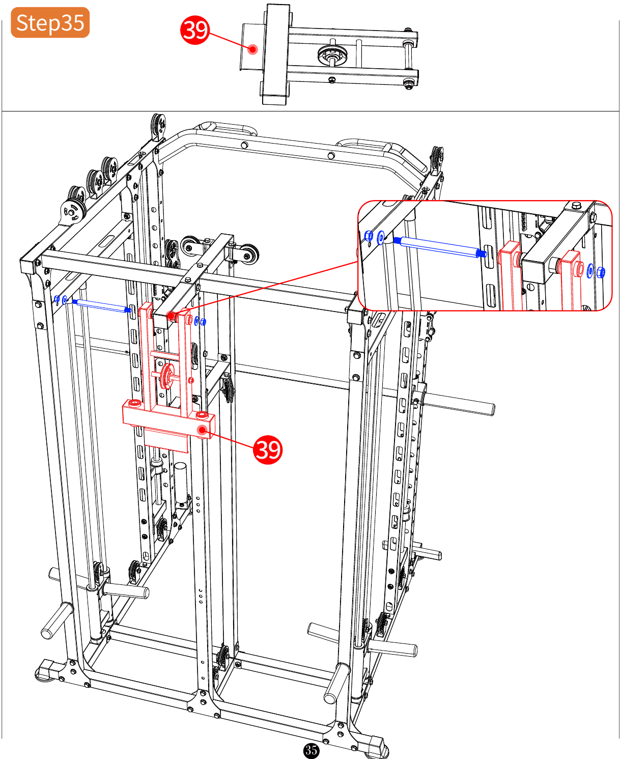 L06 installation diagram for Step 35: Install the Cable Handles