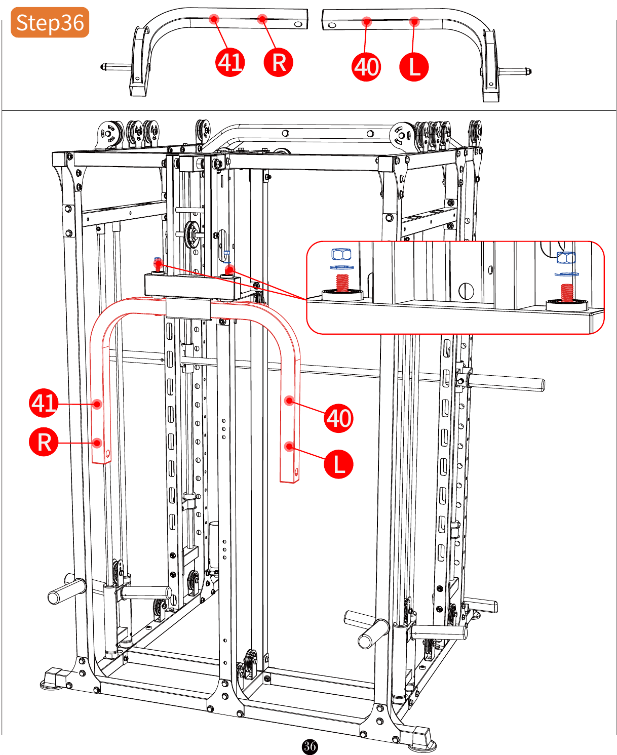 L06 installation diagram for Step 36: Attach the Upper Handles