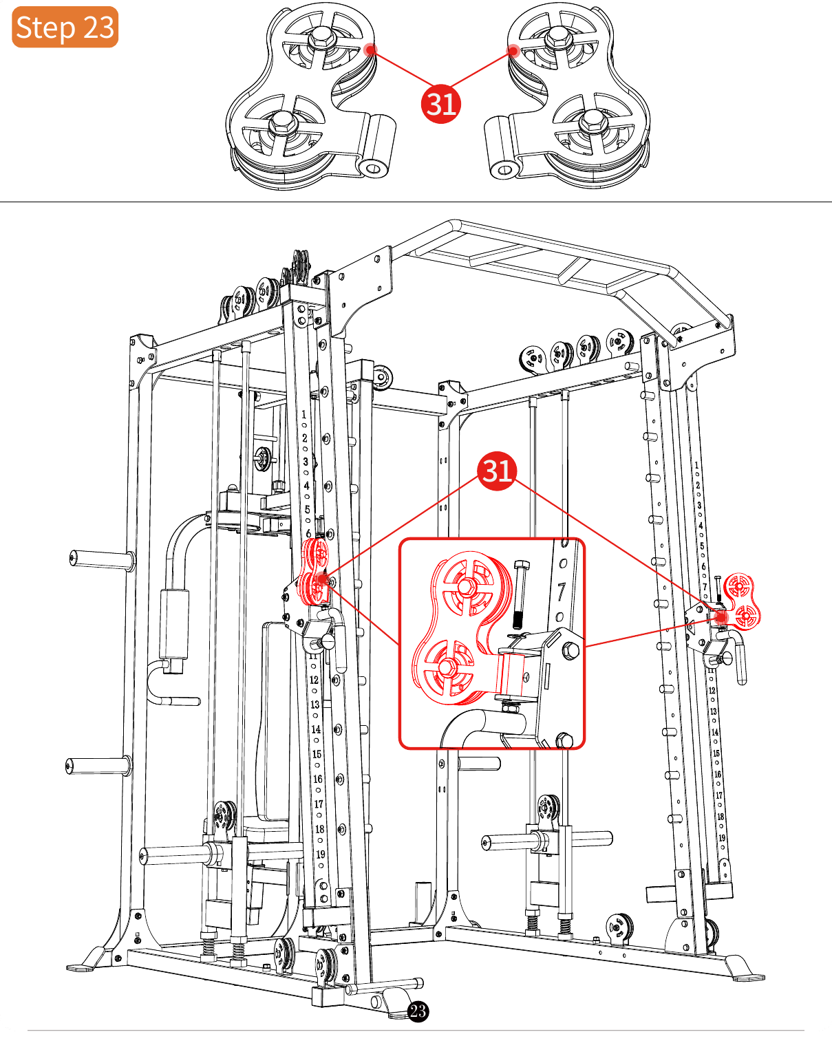 L07 installation diagram for Step 23: Fit the Upper Attachments